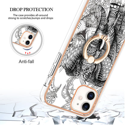 YB IMD Series-20 Style D For iPhone 11 IMD Pattern 2.0mm TPU Case Electroplating Ring Kickstand Phone Cover