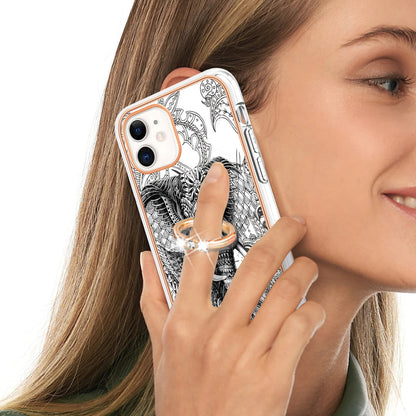 YB IMD Series-20 Style D For iPhone 11 IMD Pattern 2.0mm TPU Case Electroplating Ring Kickstand Phone Cover