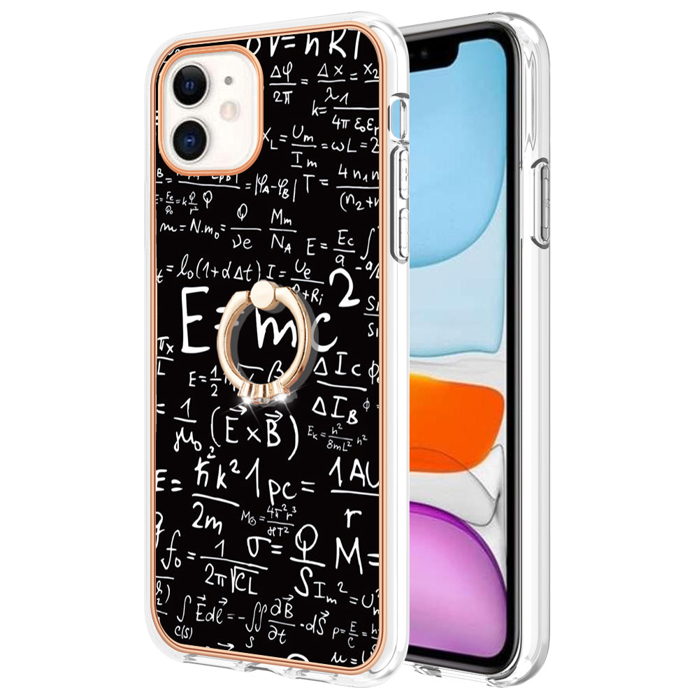 YB IMD Series-20 Style D For iPhone 11 IMD Pattern 2.0mm TPU Case Electroplating Ring Kickstand Phone Cover