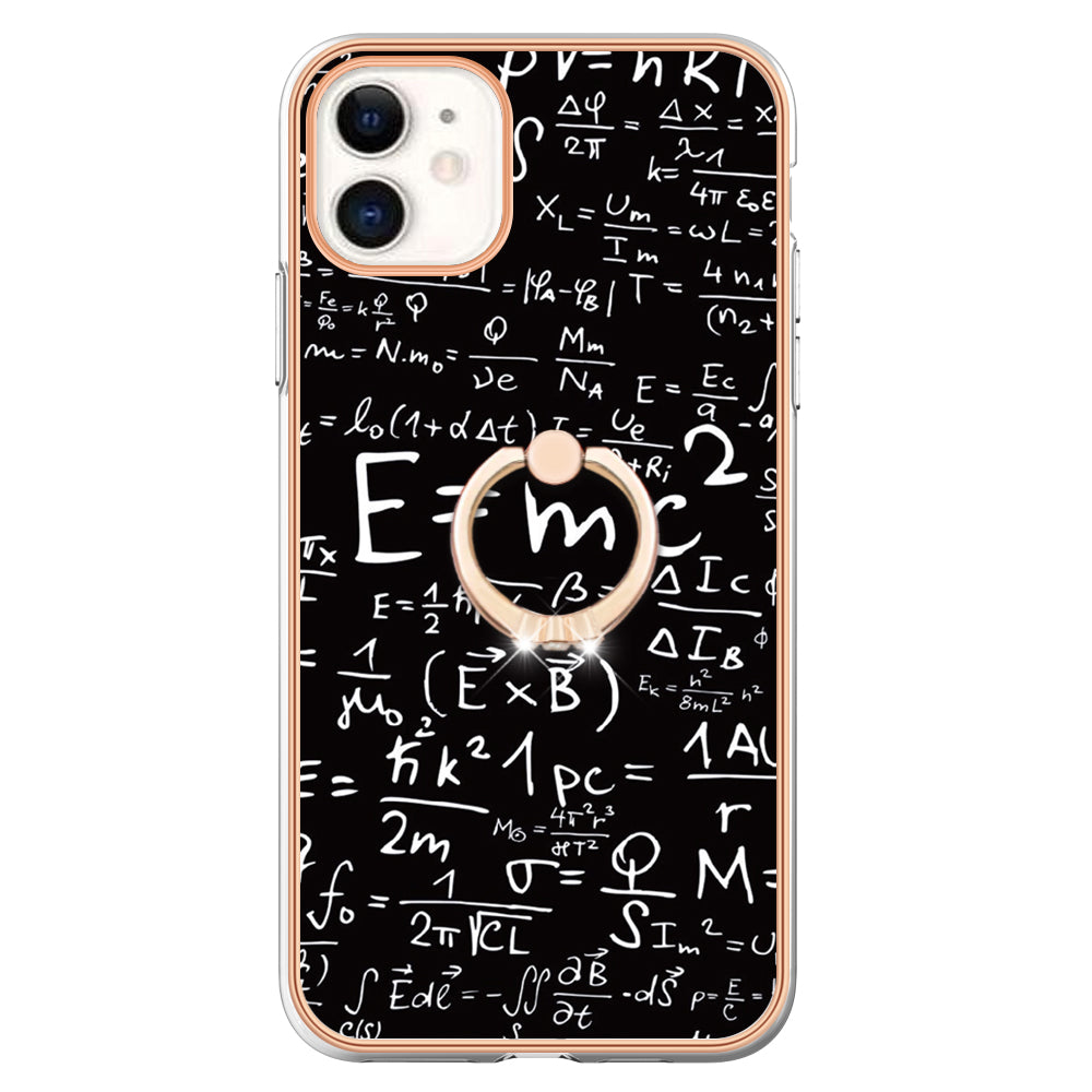 YB IMD Series-20 Style D For iPhone 11 IMD Pattern 2.0mm TPU Case Electroplating Ring Kickstand Phone Cover