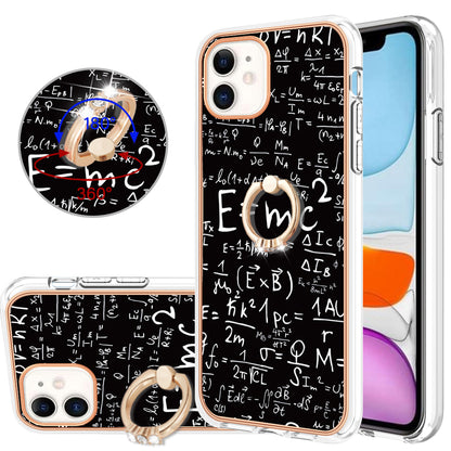 YB IMD Series-20 Style D For iPhone 11 IMD Pattern 2.0mm TPU Case Electroplating Ring Kickstand Phone Cover