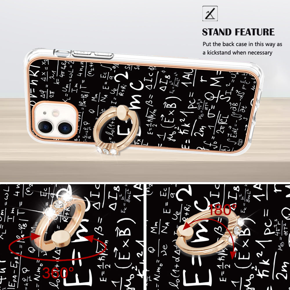 YB IMD Series-20 Style D For iPhone 11 IMD Pattern 2.0mm TPU Case Electroplating Ring Kickstand Phone Cover