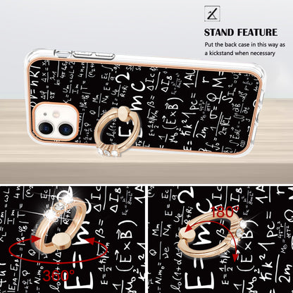 YB IMD Series-20 Style D For iPhone 11 IMD Pattern 2.0mm TPU Case Electroplating Ring Kickstand Phone Cover