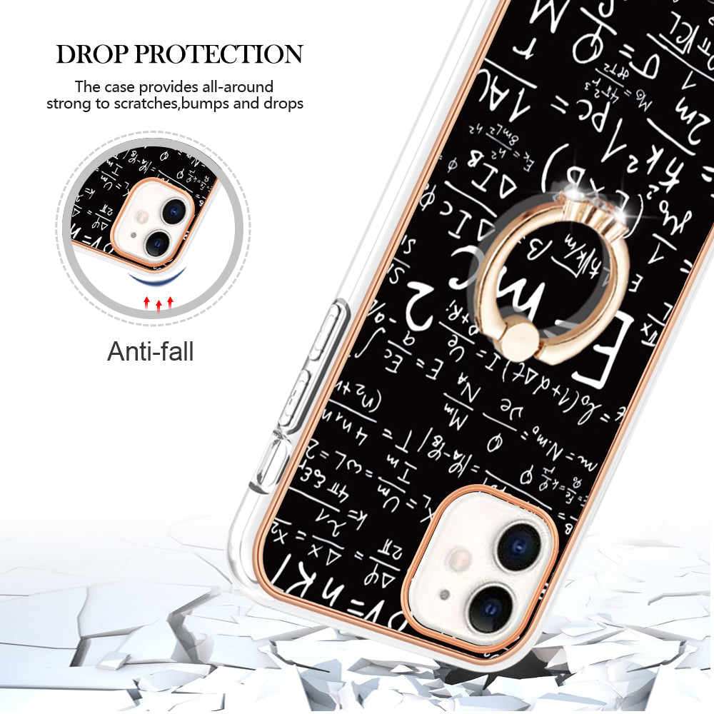 YB IMD Series-20 Style D For iPhone 11 IMD Pattern 2.0mm TPU Case Electroplating Ring Kickstand Phone Cover