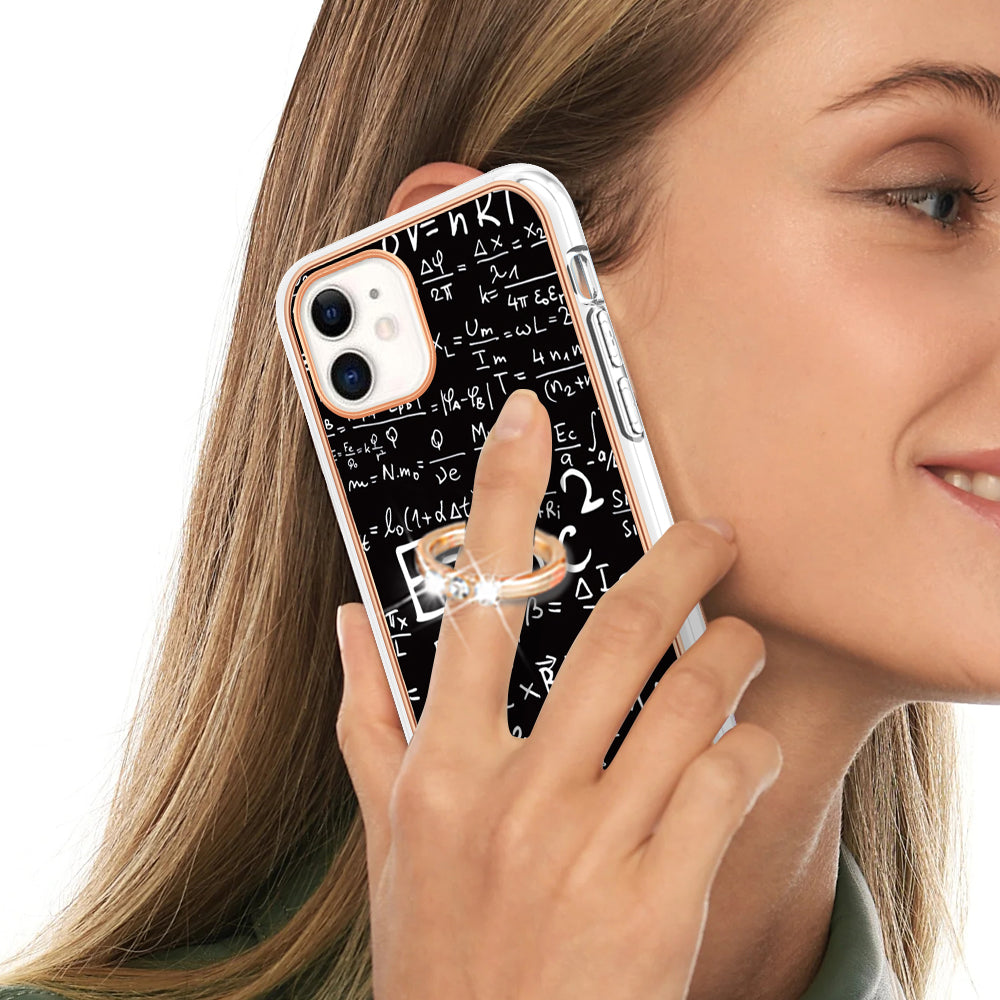 YB IMD Series-20 Style D For iPhone 11 IMD Pattern 2.0mm TPU Case Electroplating Ring Kickstand Phone Cover