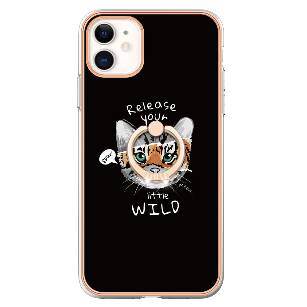 YB IMD Series-20 Style D For iPhone 11 IMD Pattern 2.0mm TPU Case Electroplating Ring Kickstand Phone Cover