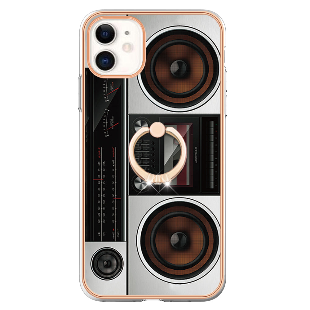 YB IMD Series-20 Style D For iPhone 11 IMD Pattern 2.0mm TPU Case Electroplating Ring Kickstand Phone Cover
