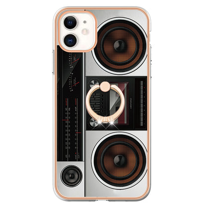 YB IMD Series-20 Style D For iPhone 11 IMD Pattern 2.0mm TPU Case Electroplating Ring Kickstand Phone Cover