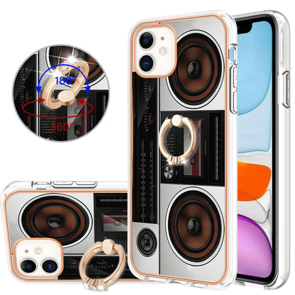 YB IMD Series-20 Style D For iPhone 11 IMD Pattern 2.0mm TPU Case Electroplating Ring Kickstand Phone Cover