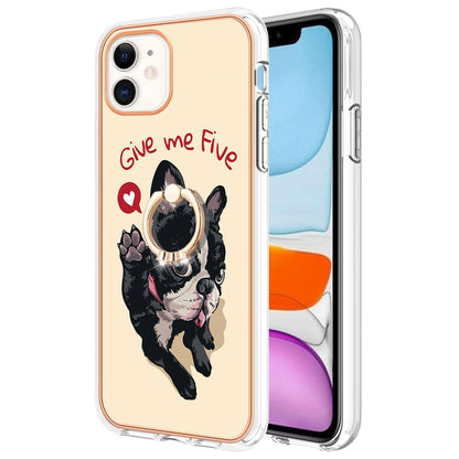 YB IMD Series-20 Style D For iPhone 11 IMD Pattern 2.0mm TPU Case Electroplating Ring Kickstand Phone Cover