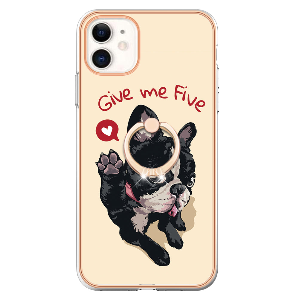 YB IMD Series-20 Style D For iPhone 11 IMD Pattern 2.0mm TPU Case Electroplating Ring Kickstand Phone Cover