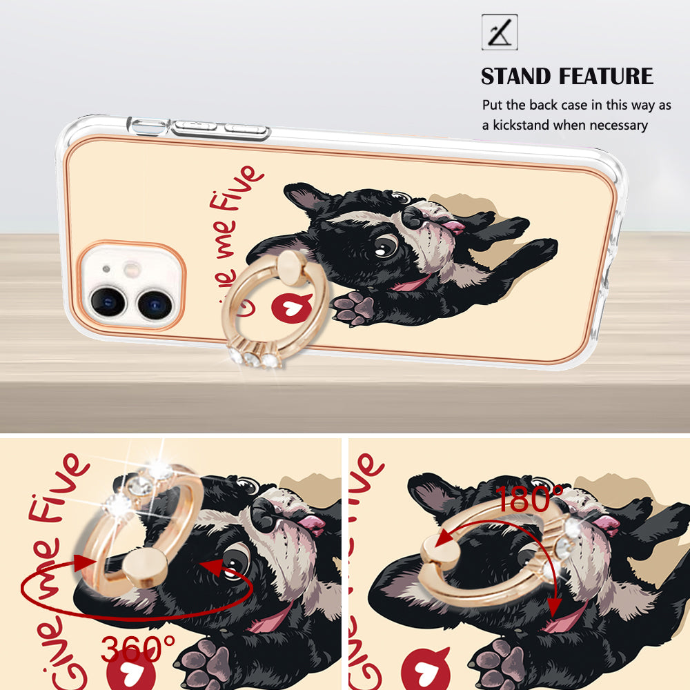 YB IMD Series-20 Style D For iPhone 11 IMD Pattern 2.0mm TPU Case Electroplating Ring Kickstand Phone Cover