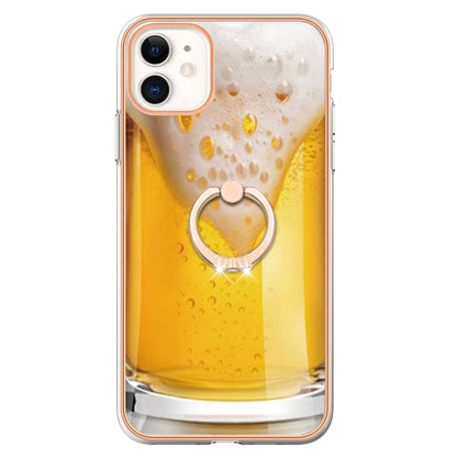 YB IMD Series-20 Style D For iPhone 11 IMD Pattern 2.0mm TPU Case Electroplating Ring Kickstand Phone Cover