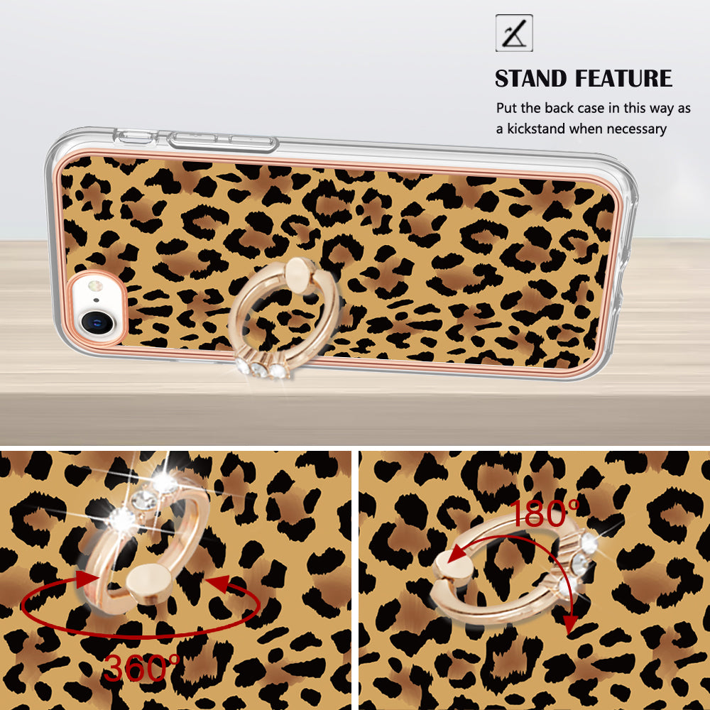 YB IMD Series-20 Style D For iPhone 7 / 8 / SE (2020) / SE (2022) Anti-Fall 2.0mm TPU Case Kickstand IMD Electroplating Phone Cover