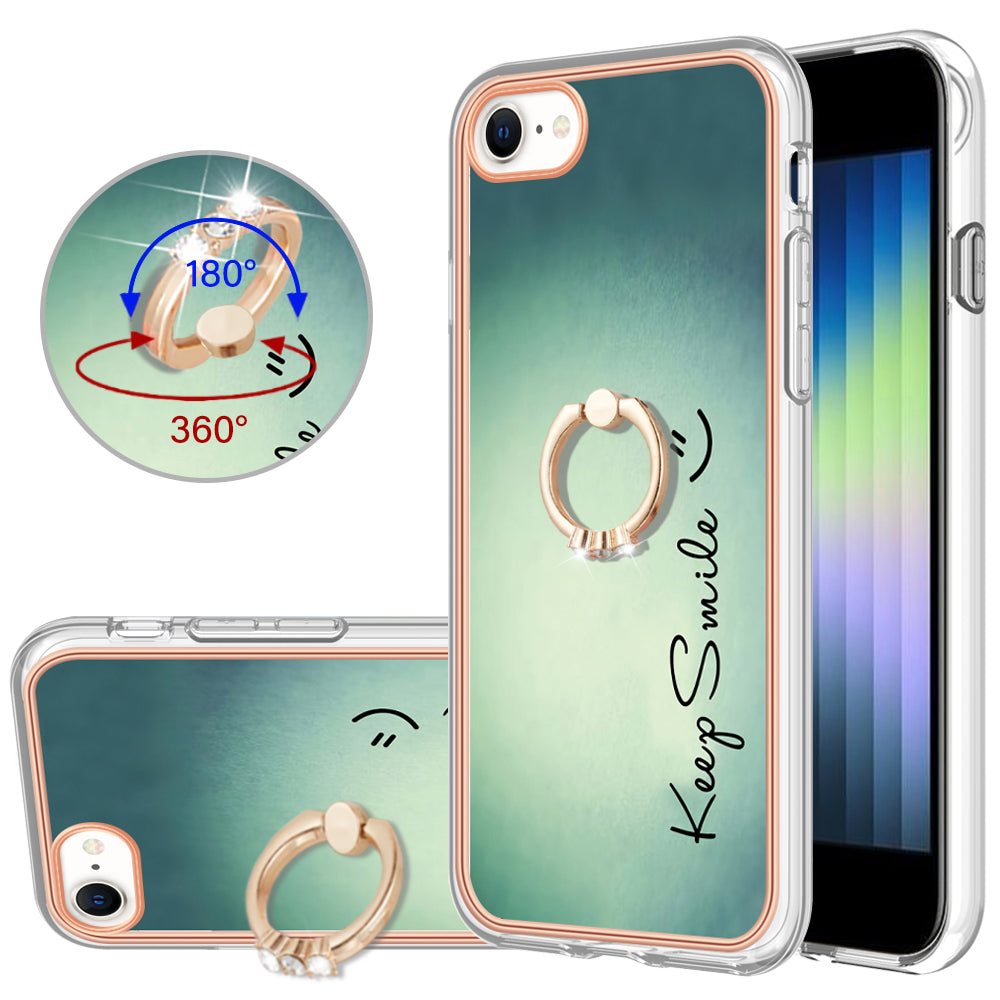YB IMD Series-20 Style D For iPhone 7 / 8 / SE (2020) / SE (2022) Anti-Fall 2.0mm TPU Case Kickstand IMD Electroplating Phone Cover