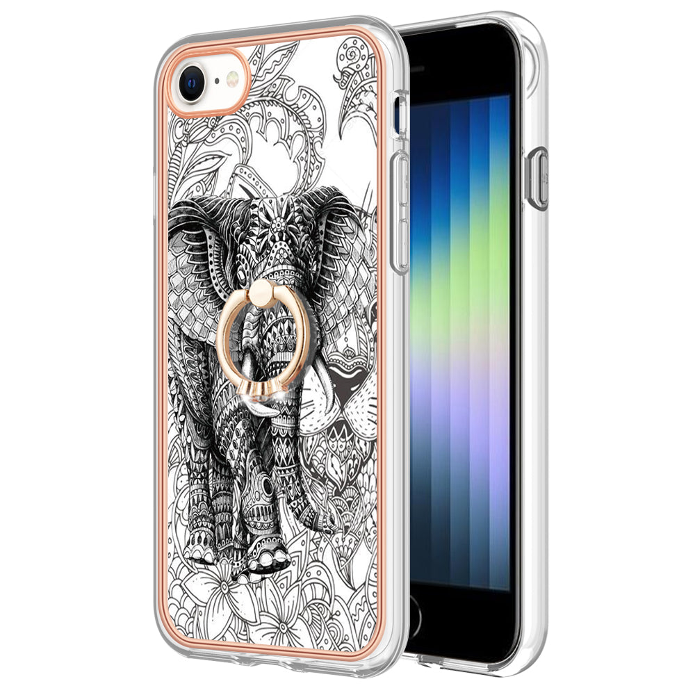 YB IMD Series-20 Style D For iPhone 7 / 8 / SE (2020) / SE (2022) Anti-Fall 2.0mm TPU Case Kickstand IMD Electroplating Phone Cover