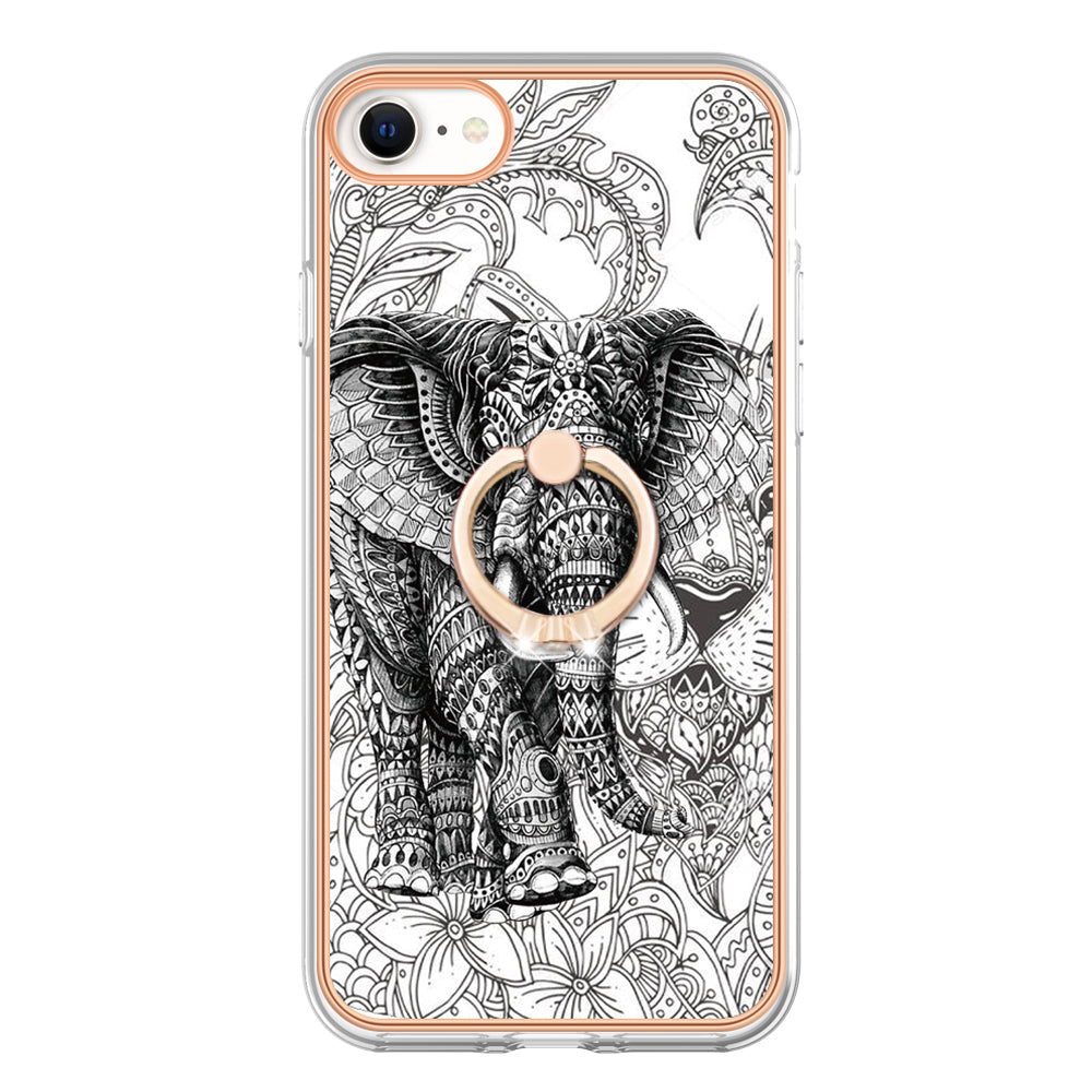 YB IMD Series-20 Style D For iPhone 7 / 8 / SE (2020) / SE (2022) Anti-Fall 2.0mm TPU Case Kickstand IMD Electroplating Phone Cover