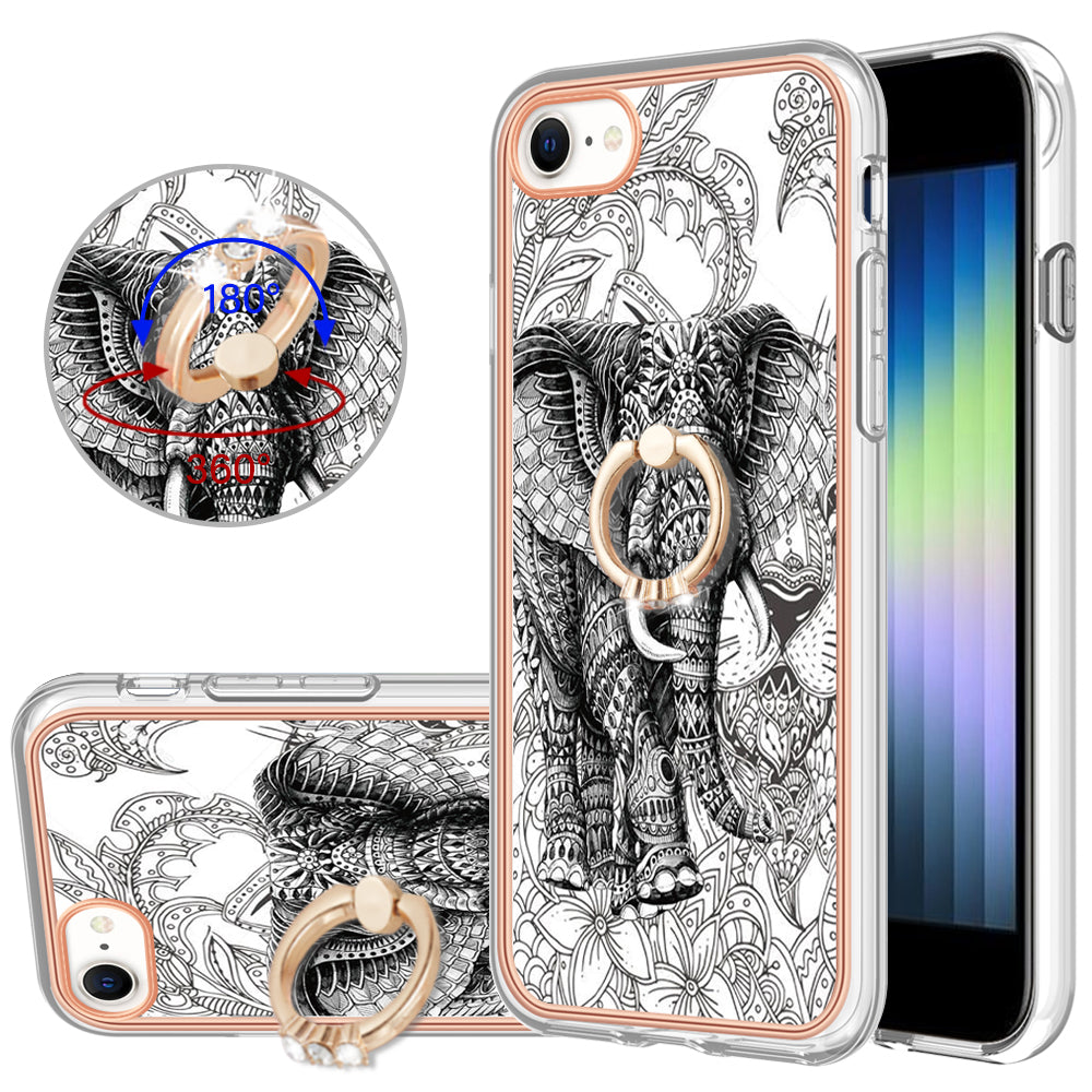 YB IMD Series-20 Style D For iPhone 7 / 8 / SE (2020) / SE (2022) Anti-Fall 2.0mm TPU Case Kickstand IMD Electroplating Phone Cover