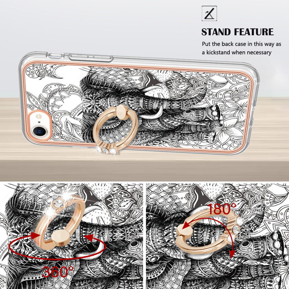 YB IMD Series-20 Style D For iPhone 7 / 8 / SE (2020) / SE (2022) Anti-Fall 2.0mm TPU Case Kickstand IMD Electroplating Phone Cover