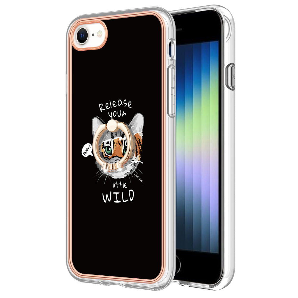 YB IMD Series-20 Style D For iPhone 7 / 8 / SE (2020) / SE (2022) Anti-Fall 2.0mm TPU Case Kickstand IMD Electroplating Phone Cover