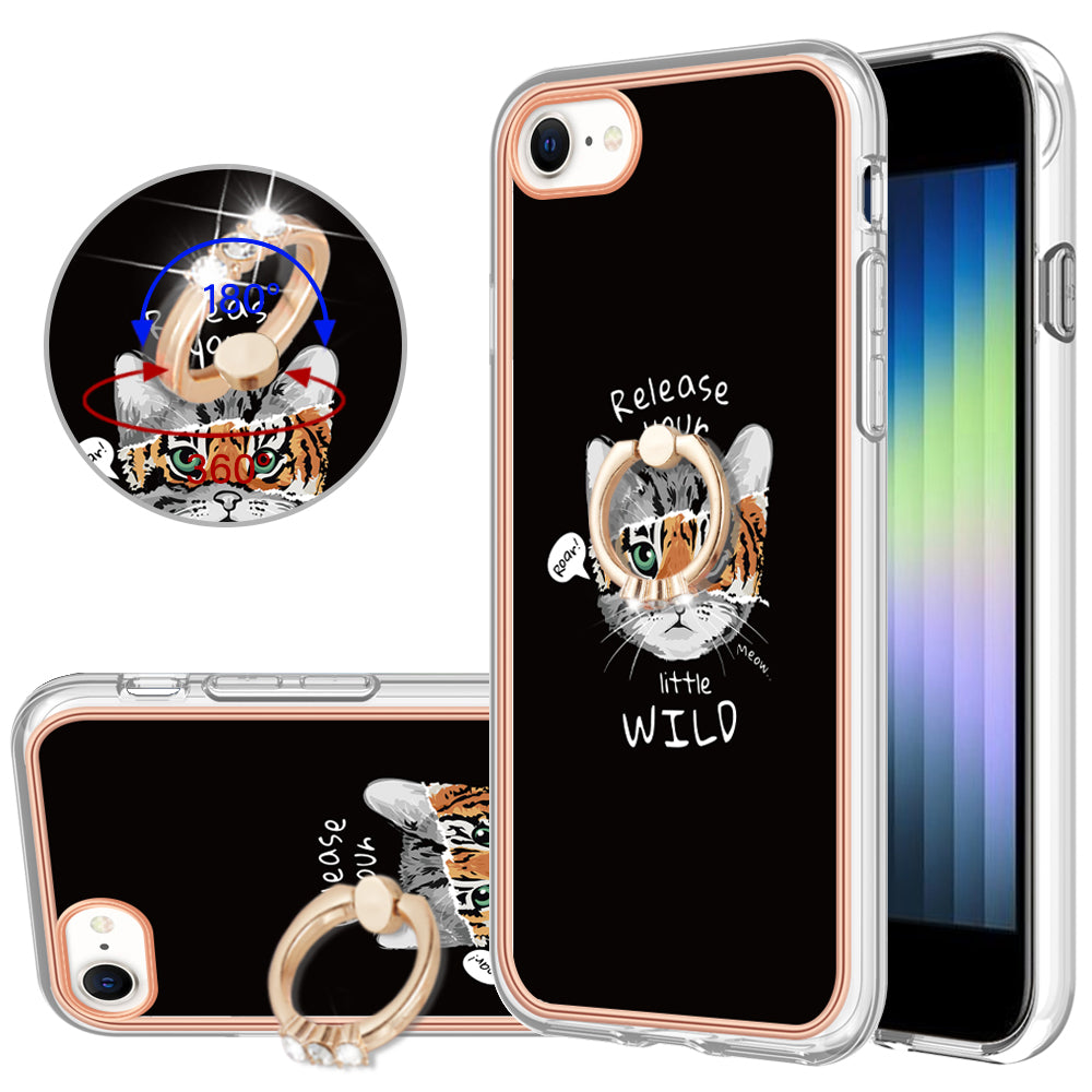YB IMD Series-20 Style D For iPhone 7 / 8 / SE (2020) / SE (2022) Anti-Fall 2.0mm TPU Case Kickstand IMD Electroplating Phone Cover
