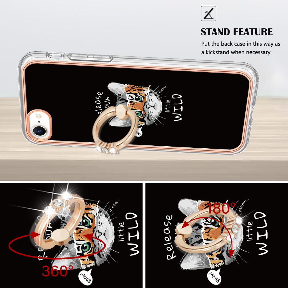 YB IMD Series-20 Style D For iPhone 7 / 8 / SE (2020) / SE (2022) Anti-Fall 2.0mm TPU Case Kickstand IMD Electroplating Phone Cover