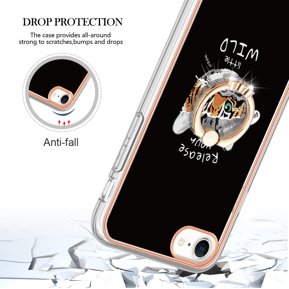 YB IMD Series-20 Style D For iPhone 7 / 8 / SE (2020) / SE (2022) Anti-Fall 2.0mm TPU Case Kickstand IMD Electroplating Phone Cover
