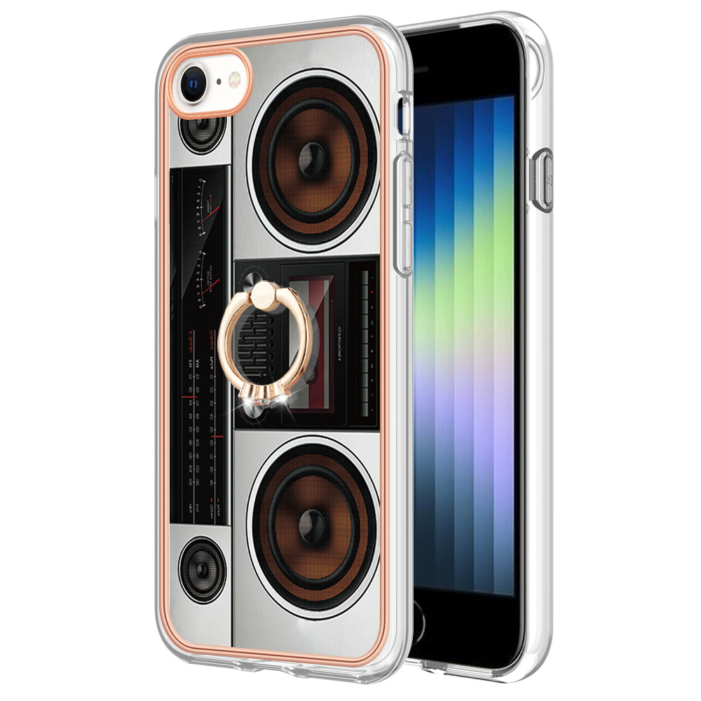YB IMD Series-20 Style D For iPhone 7 / 8 / SE (2020) / SE (2022) Anti-Fall 2.0mm TPU Case Kickstand IMD Electroplating Phone Cover