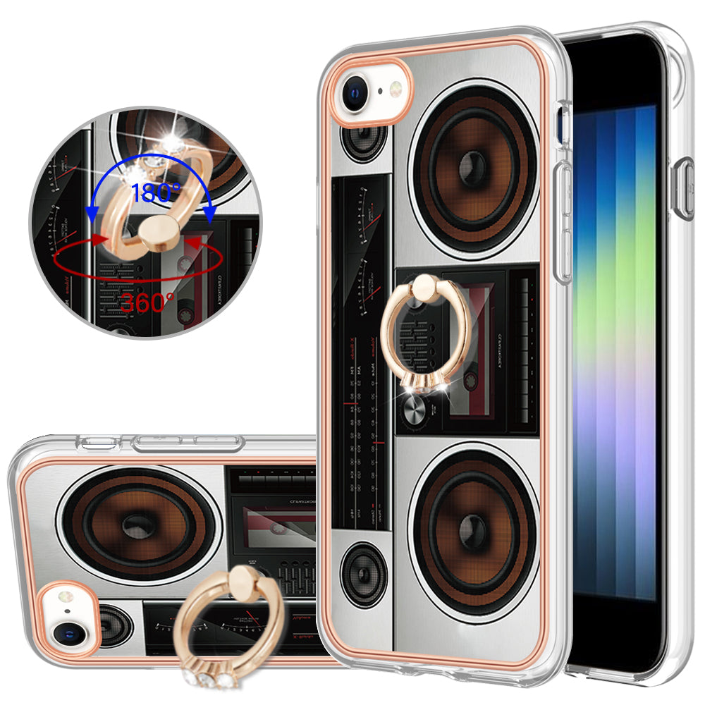 YB IMD Series-20 Style D For iPhone 7 / 8 / SE (2020) / SE (2022) Anti-Fall 2.0mm TPU Case Kickstand IMD Electroplating Phone Cover