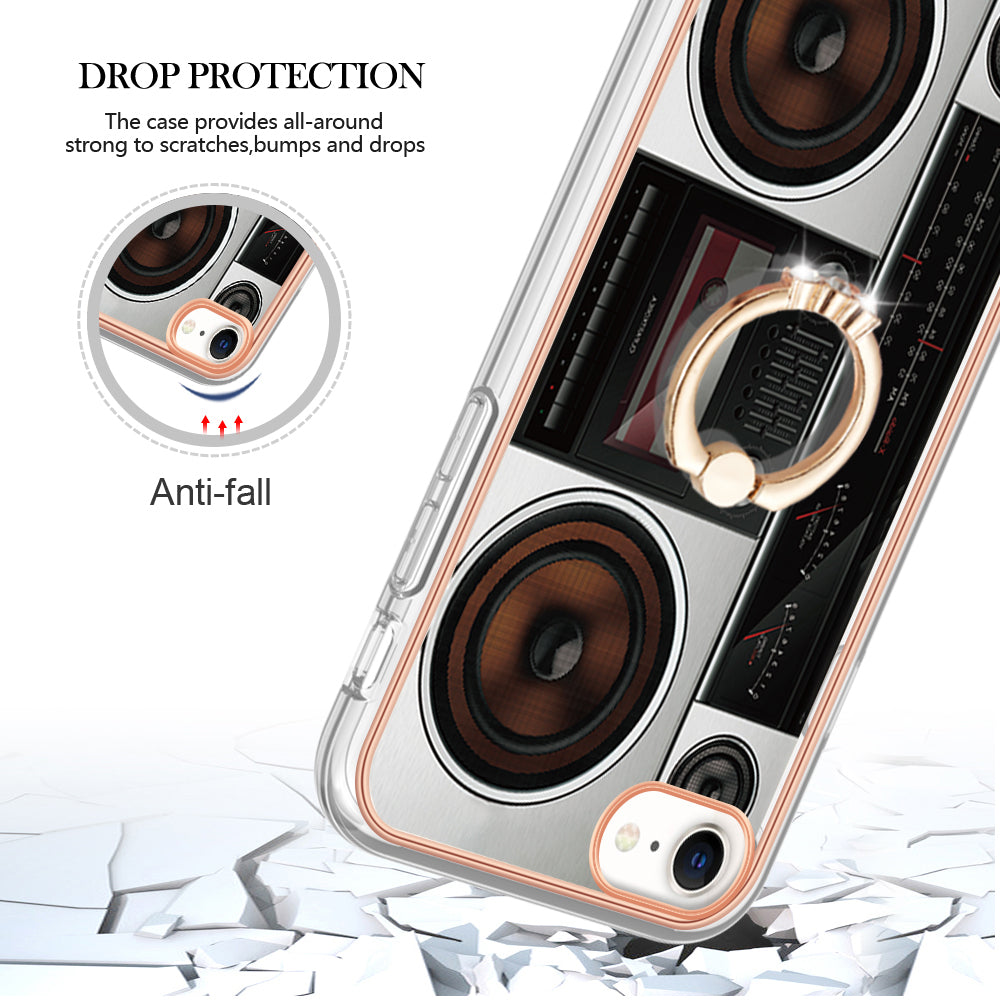 YB IMD Series-20 Style D For iPhone 7 / 8 / SE (2020) / SE (2022) Anti-Fall 2.0mm TPU Case Kickstand IMD Electroplating Phone Cover