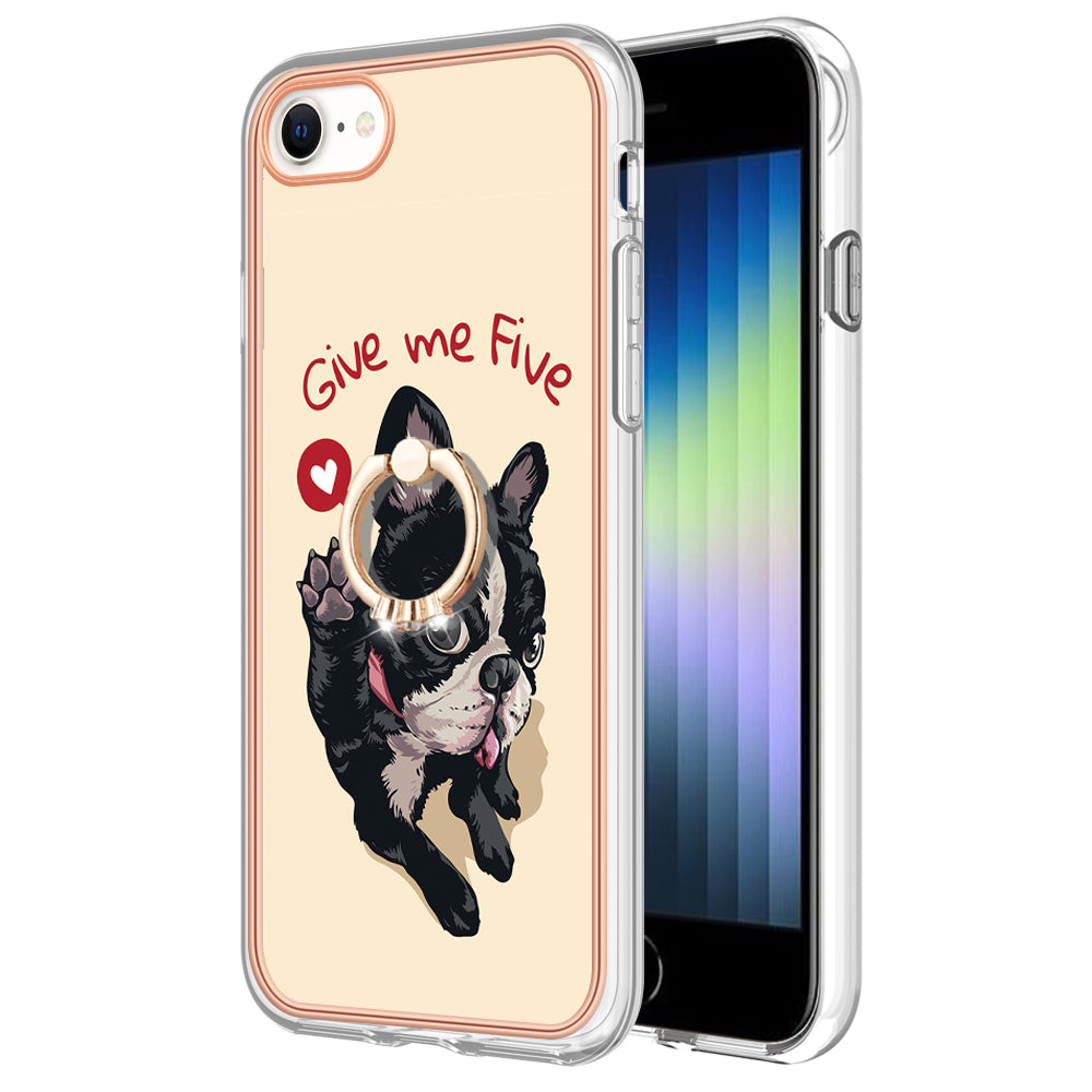 YB IMD Series-20 Style D For iPhone 7 / 8 / SE (2020) / SE (2022) Anti-Fall 2.0mm TPU Case Kickstand IMD Electroplating Phone Cover