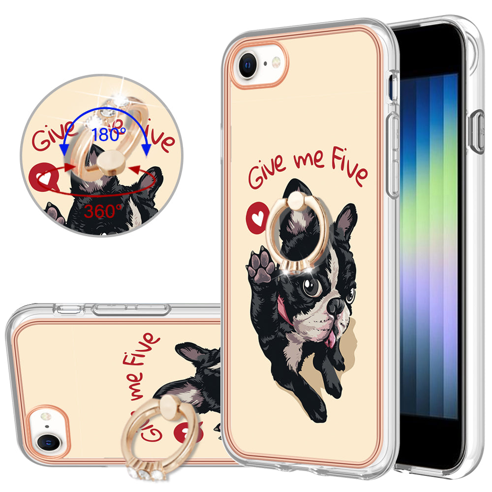 YB IMD Series-20 Style D For iPhone 7 / 8 / SE (2020) / SE (2022) Anti-Fall 2.0mm TPU Case Kickstand IMD Electroplating Phone Cover