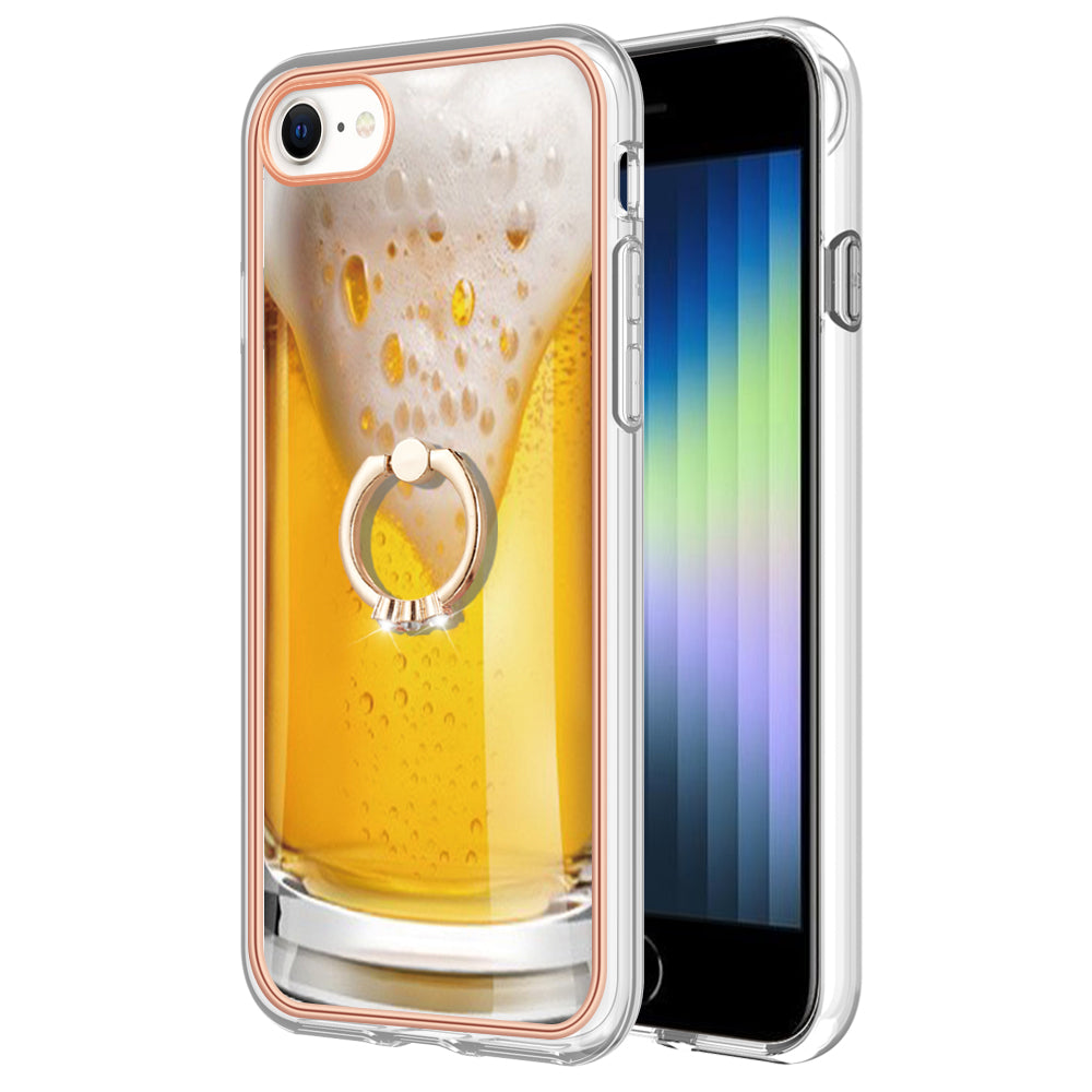 YB IMD Series-20 Style D For iPhone 7 / 8 / SE (2020) / SE (2022) Anti-Fall 2.0mm TPU Case Kickstand IMD Electroplating Phone Cover