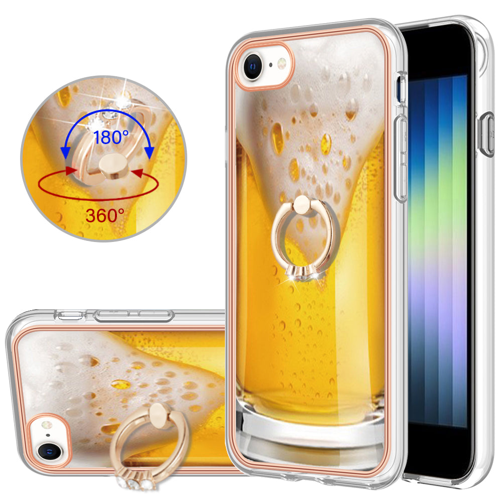 YB IMD Series-20 Style D For iPhone 7 / 8 / SE (2020) / SE (2022) Anti-Fall 2.0mm TPU Case Kickstand IMD Electroplating Phone Cover