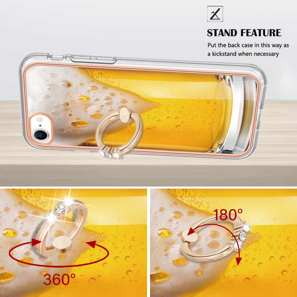 YB IMD Series-20 Style D For iPhone 7 / 8 / SE (2020) / SE (2022) Anti-Fall 2.0mm TPU Case Kickstand IMD Electroplating Phone Cover