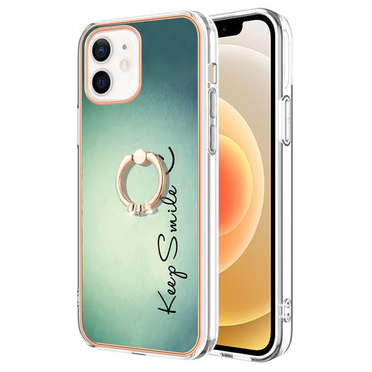 YB IMD Series-20 Style D For iPhone 12 / 12 Pro 6.1 inch IMD Pattern TPU Case 2.0mm Electroplating Phone Kickstand Cover