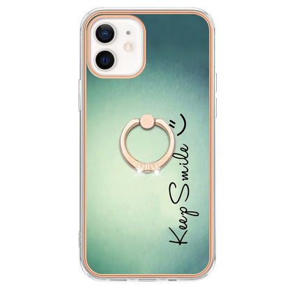 YB IMD Series-20 Style D For iPhone 12 / 12 Pro 6.1 inch IMD Pattern TPU Case 2.0mm Electroplating Phone Kickstand Cover