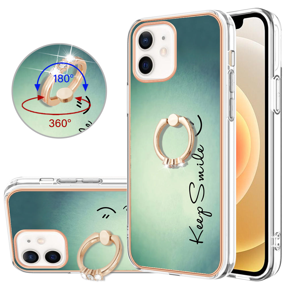 YB IMD Series-20 Style D For iPhone 12 / 12 Pro 6.1 inch IMD Pattern TPU Case 2.0mm Electroplating Phone Kickstand Cover