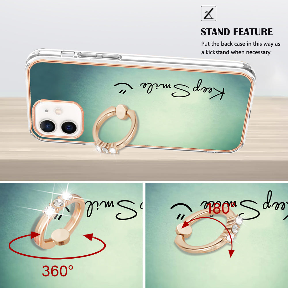YB IMD Series-20 Style D For iPhone 12 / 12 Pro 6.1 inch IMD Pattern TPU Case 2.0mm Electroplating Phone Kickstand Cover