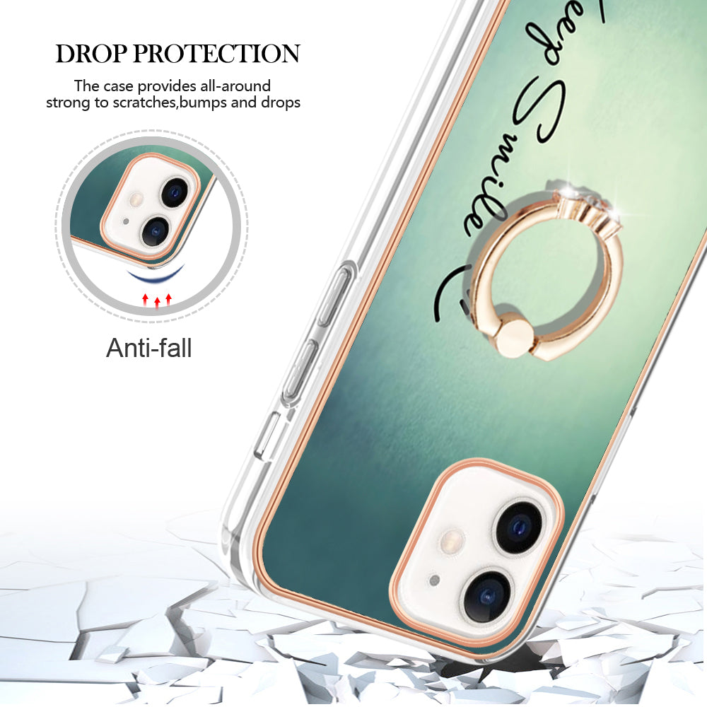 YB IMD Series-20 Style D For iPhone 12 / 12 Pro 6.1 inch IMD Pattern TPU Case 2.0mm Electroplating Phone Kickstand Cover