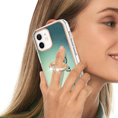 YB IMD Series-20 Style D For iPhone 12 / 12 Pro 6.1 inch IMD Pattern TPU Case 2.0mm Electroplating Phone Kickstand Cover