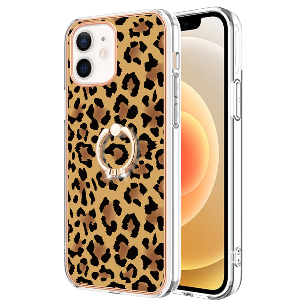 YB IMD Series-20 Style D For iPhone 12 / 12 Pro 6.1 inch IMD Pattern TPU Case 2.0mm Electroplating Phone Kickstand Cover
