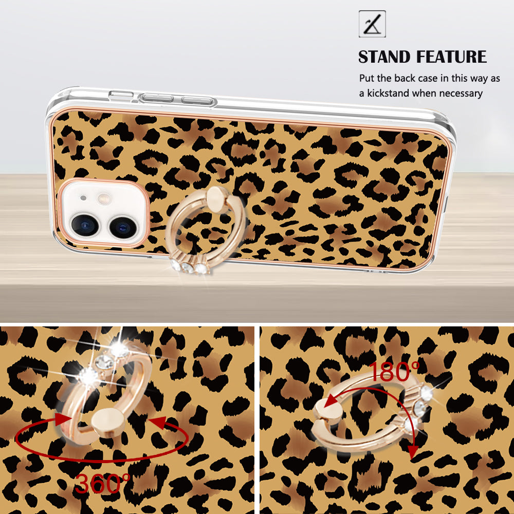 YB IMD Series-20 Style D For iPhone 12 / 12 Pro 6.1 inch IMD Pattern TPU Case 2.0mm Electroplating Phone Kickstand Cover