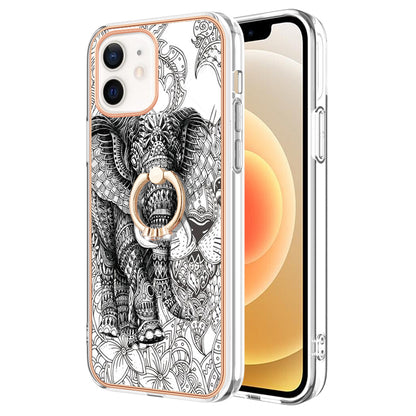 YB IMD Series-20 Style D For iPhone 12 / 12 Pro 6.1 inch IMD Pattern TPU Case 2.0mm Electroplating Phone Kickstand Cover