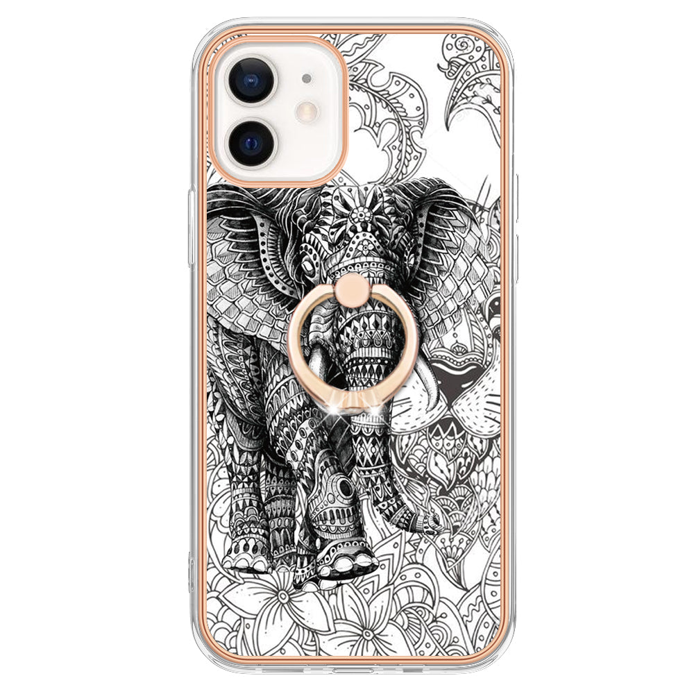 YB IMD Series-20 Style D For iPhone 12 / 12 Pro 6.1 inch IMD Pattern TPU Case 2.0mm Electroplating Phone Kickstand Cover