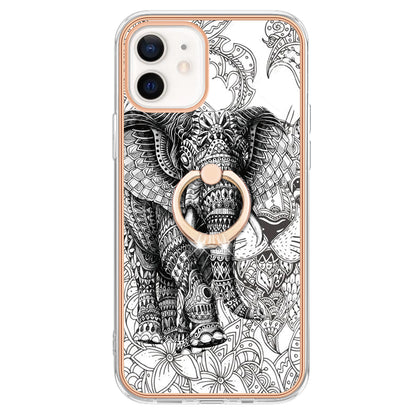 YB IMD Series-20 Style D For iPhone 12 / 12 Pro 6.1 inch IMD Pattern TPU Case 2.0mm Electroplating Phone Kickstand Cover