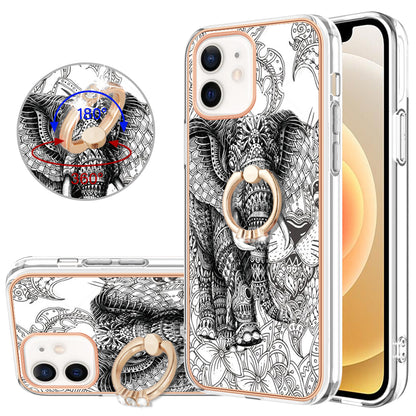 YB IMD Series-20 Style D For iPhone 12 / 12 Pro 6.1 inch IMD Pattern TPU Case 2.0mm Electroplating Phone Kickstand Cover