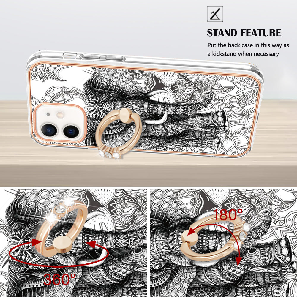 YB IMD Series-20 Style D For iPhone 12 / 12 Pro 6.1 inch IMD Pattern TPU Case 2.0mm Electroplating Phone Kickstand Cover