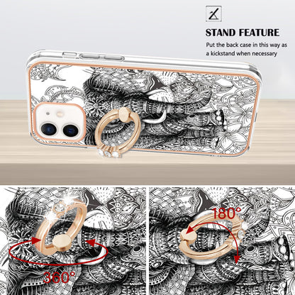 YB IMD Series-20 Style D For iPhone 12 / 12 Pro 6.1 inch IMD Pattern TPU Case 2.0mm Electroplating Phone Kickstand Cover