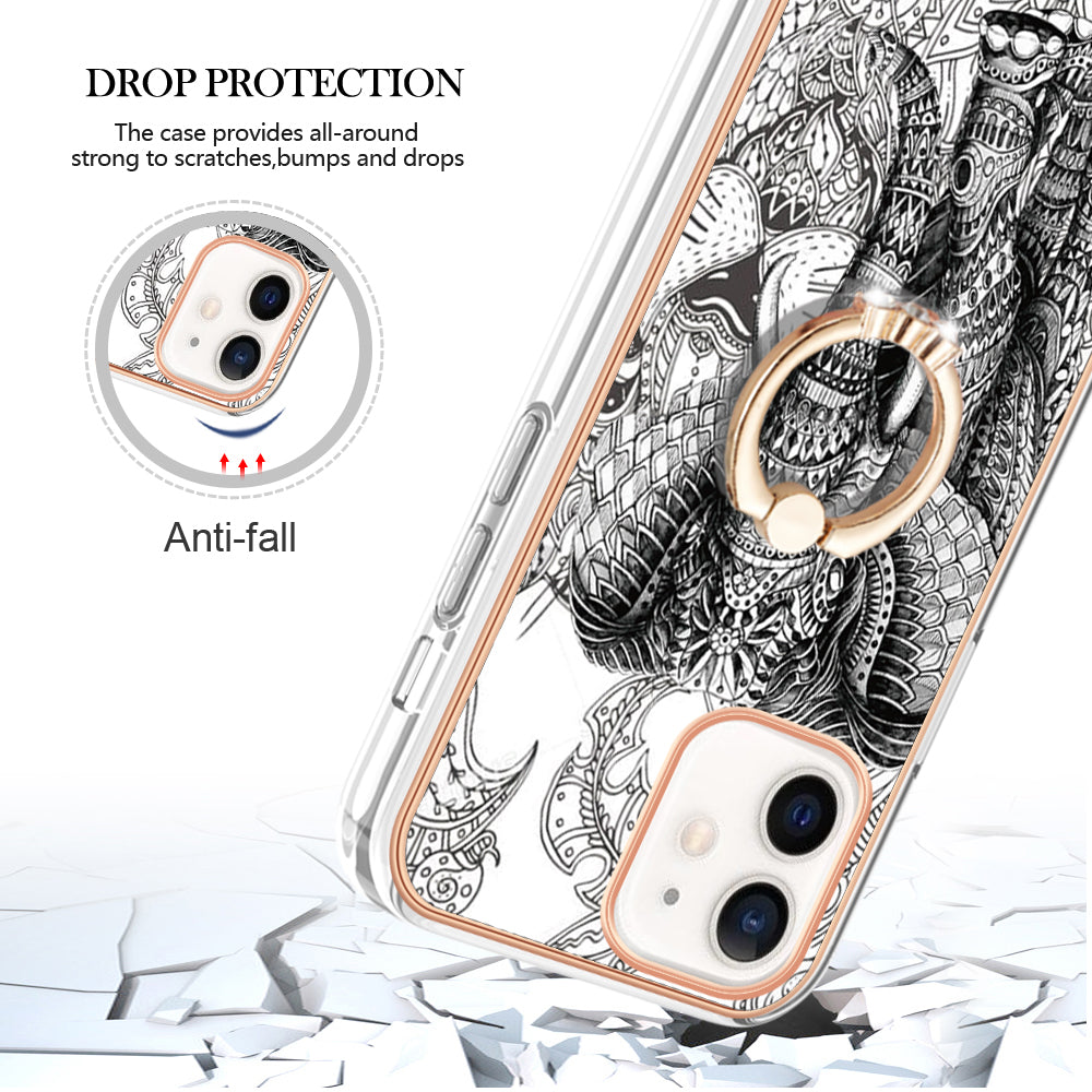 YB IMD Series-20 Style D For iPhone 12 / 12 Pro 6.1 inch IMD Pattern TPU Case 2.0mm Electroplating Phone Kickstand Cover